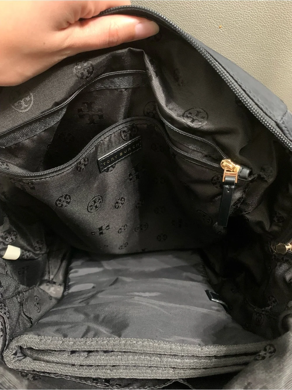 Tory Burch Black Nylon Diaper Backpack with Logo Accent